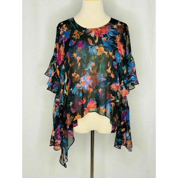 IRO Black Floral Ruffled asymmetrical Tunic Blouse Top size 40 - 8 - Picture 9 of 11